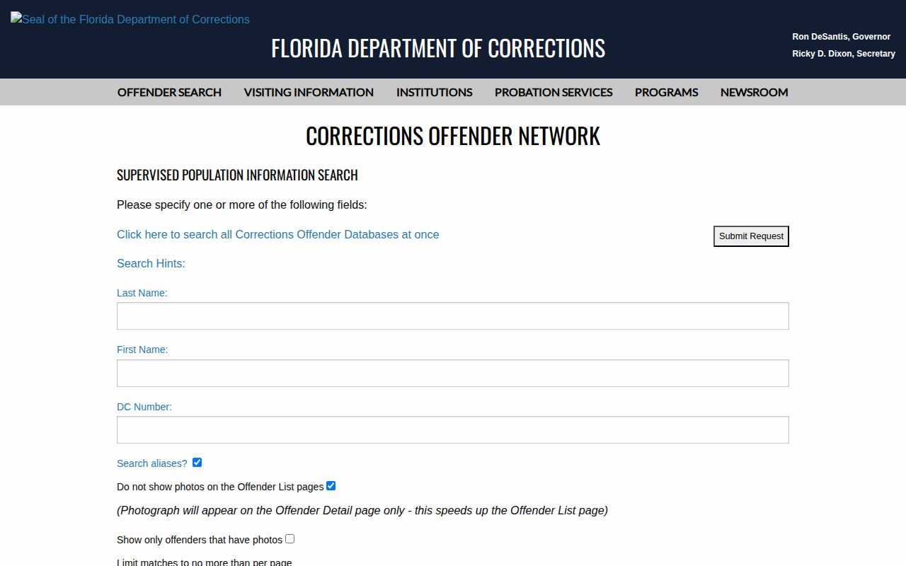 Florida FDC supervision search after an inmate release